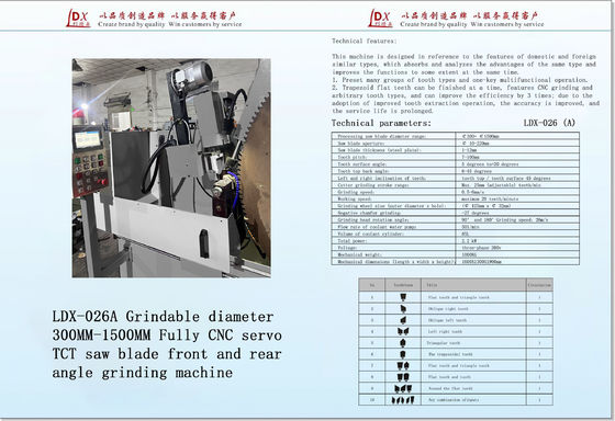Diametro macinante 200MM-1200MM Servo TCT completamente CNC Macchina di macinamento a lame di sega LDX-026A