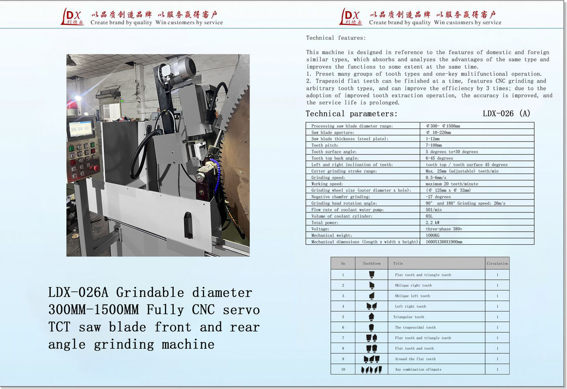 Diametro macinante 200MM-1200MM Servo TCT completamente CNC Macchina di macinamento a lame di sega LDX-026A